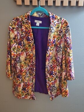 CJ Banks Multi-Color Floral Blazer with Purple Lining